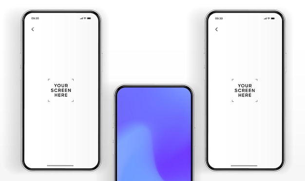 Mockup de teléfono inteligente de alta calidad en 3D con diferentes ángulos y fondo aislado para mostrar la aplicación móvil