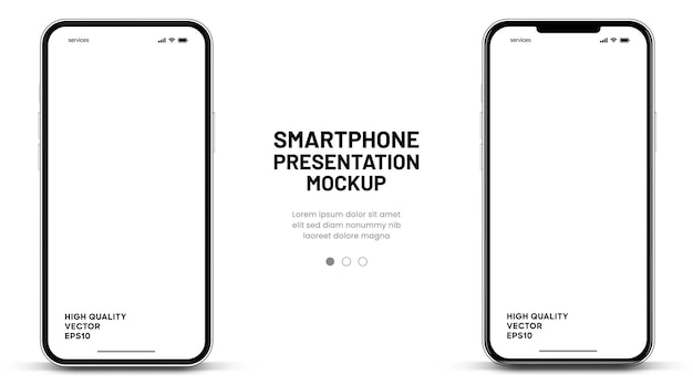 Mockup de teléfono inteligente de alta calidad en 3D con diferentes ángulos y fondo aislado para mostrar la aplicación móvil