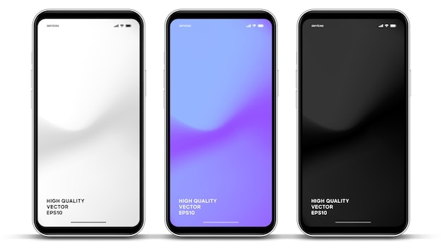 Mockup de teléfono inteligente de alta calidad en 3D con diferentes ángulos y fondo aislado para mostrar la aplicación móvil