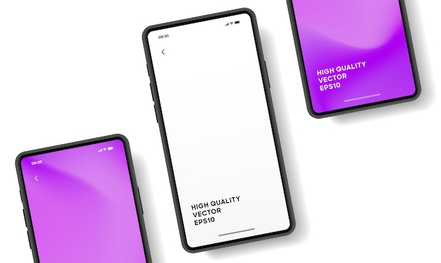 Mockup de teléfono inteligente de alta calidad en 3D con diferentes ángulos y fondo aislado para mostrar la aplicación móvil