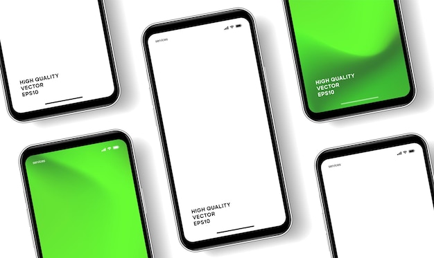 Mockup de teléfono inteligente de alta calidad en 3D con diferentes ángulos y fondo aislado para mostrar la aplicación móvil