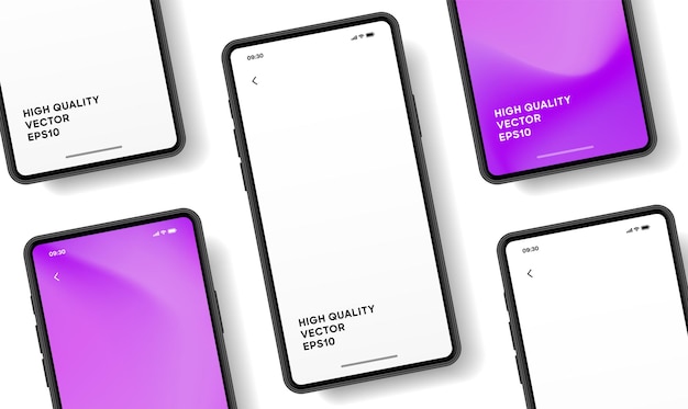 Mockup de teléfono inteligente de alta calidad en 3D con diferentes ángulos y fondo aislado para mostrar la aplicación móvil