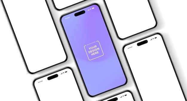 Mockup de teléfono inteligente de alta calidad en 3D con diferentes ángulos y fondo aislado para mostrar la aplicación móvil