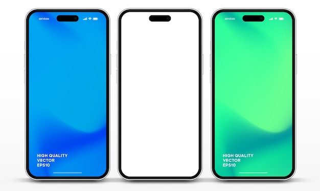 Mockup de teléfono inteligente de alta calidad en 3D con diferentes ángulos y fondo aislado para mostrar la aplicación móvil