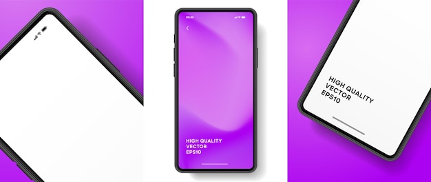 Mockup de teléfono inteligente de alta calidad en 3D con diferentes ángulos y fondo aislado para mostrar la aplicación móvil