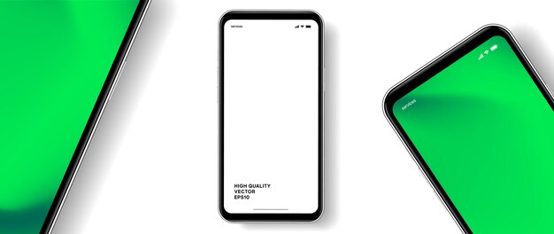 Mockup de teléfono inteligente de alta calidad en 3D con diferentes ángulos y fondo aislado para mostrar la aplicación móvil