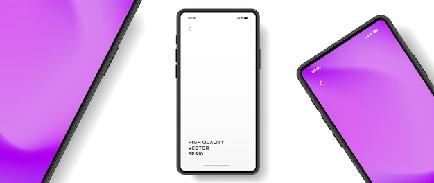 Mockup de teléfono inteligente de alta calidad en 3D con diferentes ángulos y fondo aislado para mostrar la aplicación móvil
