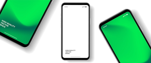 Mockup de teléfono inteligente de alta calidad en 3D con diferentes ángulos y fondo aislado para mostrar la aplicación móvil