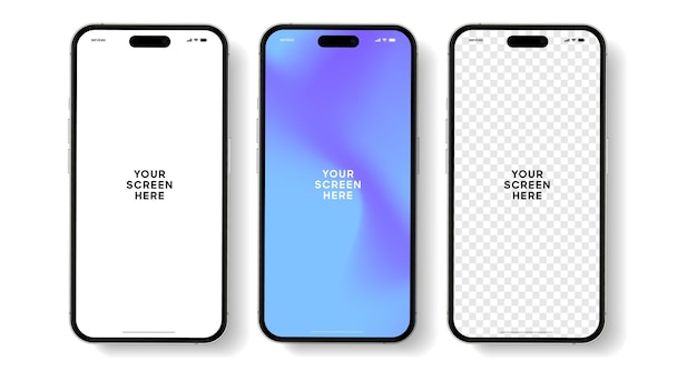 Mockup de teléfono inteligente de alta calidad en 3D con diferentes ángulos y fondo aislado para mostrar la aplicación móvil