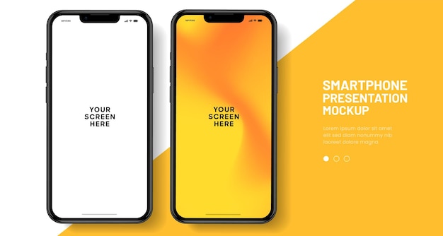 Mockup de teléfono inteligente de alta calidad en 3D con diferentes ángulos y fondo aislado para mostrar la aplicación móvil