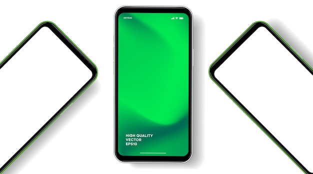 Mockup de teléfono inteligente de alta calidad en 3D con diferentes ángulos y fondo aislado para mostrar la aplicación móvil