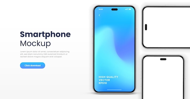 Mockup de teléfono inteligente de alta calidad en 3D con diferentes ángulos y fondo aislado para mostrar la aplicación móvil