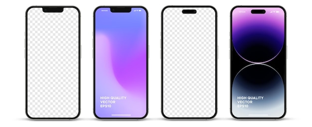 Mockup de teléfono inteligente de alta calidad en 3D con diferentes ángulos y fondo aislado para mostrar la aplicación móvil
