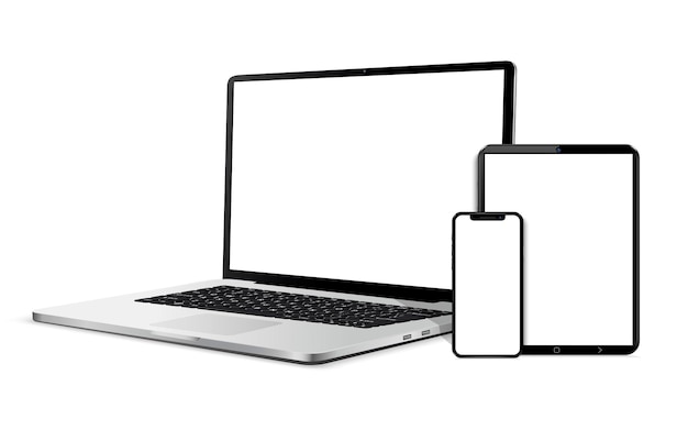 Vector mockup de un teléfono inteligente, una tableta digital y una computadora portátil