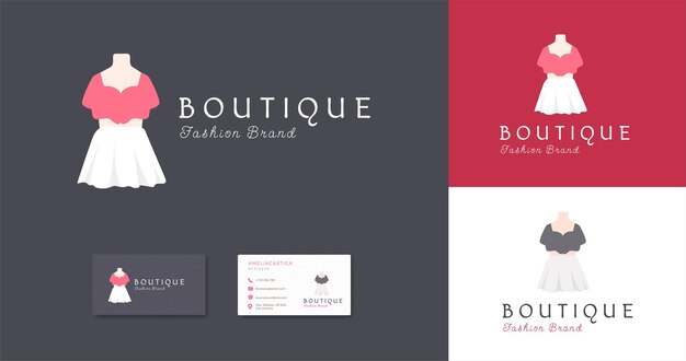 Moda de belleza de vestido elegante para logotipo de boutique con diseño de tarjeta de visita