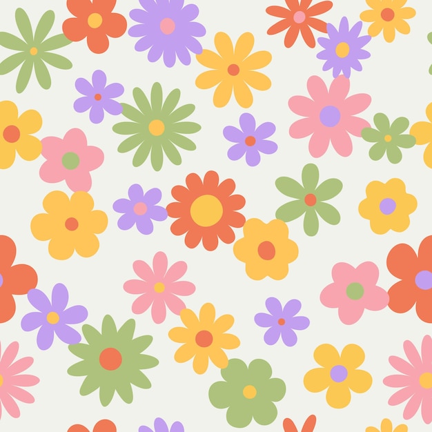 Moda floral de patrones sin fisuras Estilo retro de los años 70 hippie groovy margarita flores fondo estilo Y2k