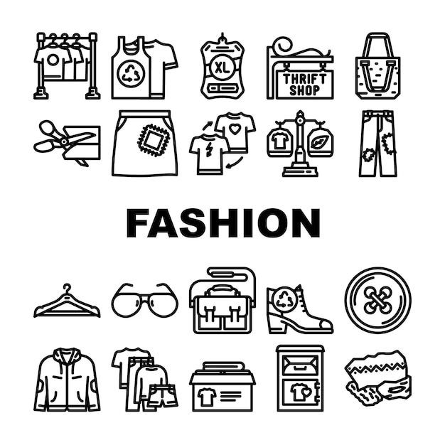 moda impulsada por la austeridad iconos sostenibles conjunto vector