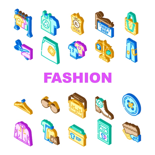 moda impulsada por la austeridad iconos sostenibles conjunto vector