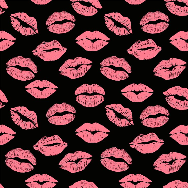 Vector moda de patrones sin fisuras con besos de labios impresos