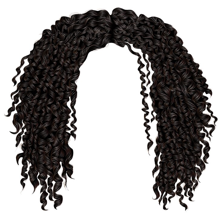 Vector moda rizado cabello negro africano despeinado. 3d realista moda belleza estilo .unisex mujeres hombres.afro