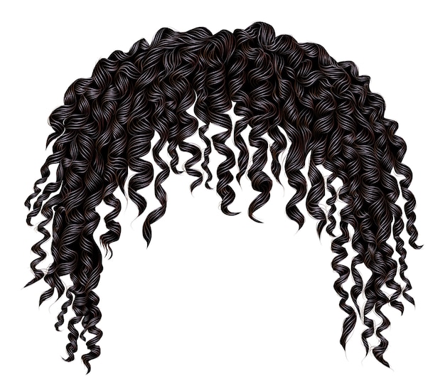 Vector moda rizado cabello negro africano despeinado. 3d realista moda belleza estilo .unisex mujeres hombres.afro