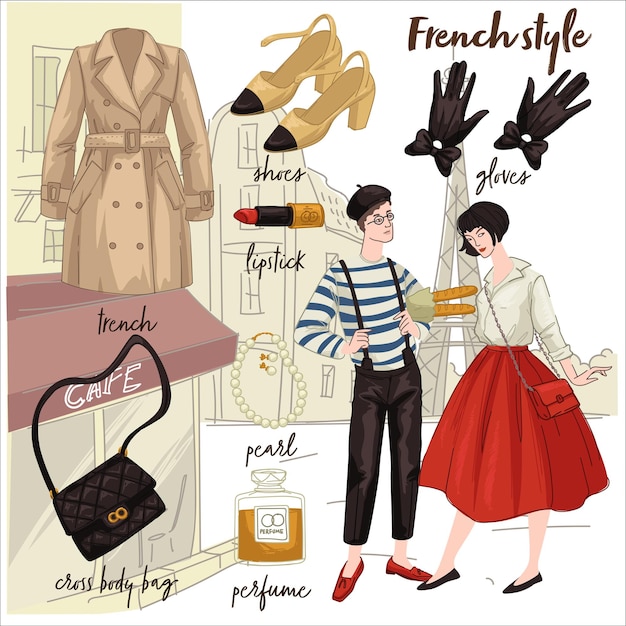 Vector moda y ropa de los franceses