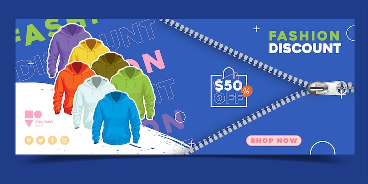 Moda Sudadera Con Capucha Ropa Descuento Zip Apertura Estilo Banner Ilustración Diseño Vector Recurso