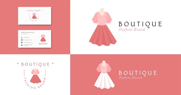 Moda de vestido de belleza para el logotipo de boutique con diseño de tarjeta de visita