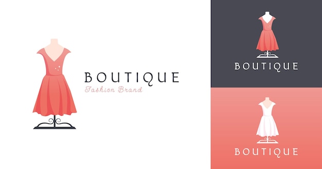 Moda de vestido rosa para logo de boutique.