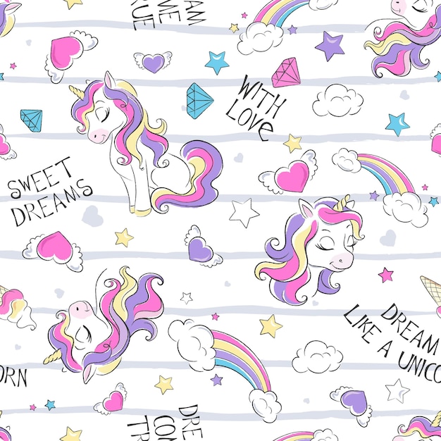 Modalidad patrón sin costuras monoteca lindo personaje de dibujos animados arco iris Impresión en ropa y tela