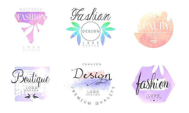 Modas de diseño de logotipos de boutique Colección de plantillas Insignias de calidad de lujo Vector Ilustración