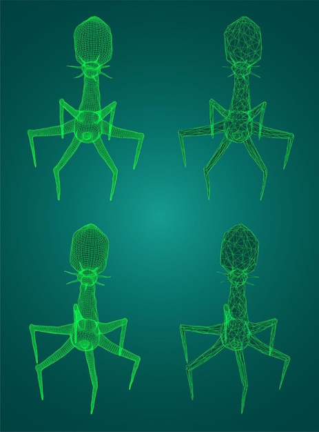 Modelo 3d de un bacteriófago, un microorganismo artificial para el tratamiento de enfermedades mortales. futuro de la medicina