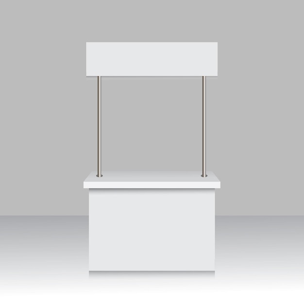Modelo 3D de cabina de información en blanco Modelo vectorial de puesto de exposición y quiosco en blanco