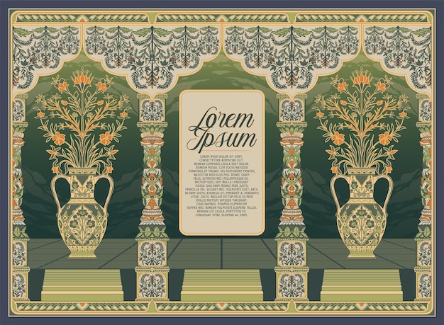 Modelo de adorno verde islámico vintage para invitaciones para el Ramadán y Eid al Fitr