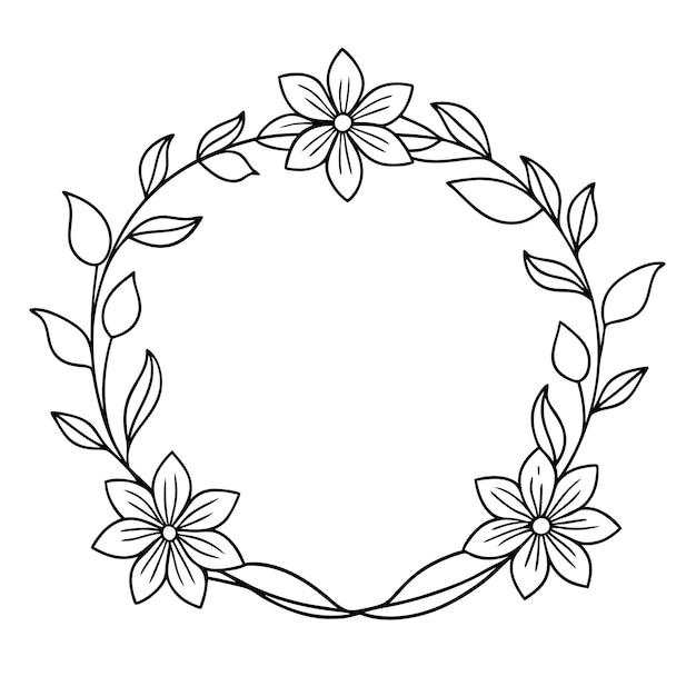 Modelo de arte de línea floral minimalista marco dibujado a mano con hojas y formas de borde floral simples