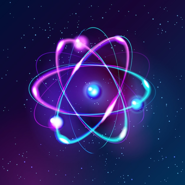 Modelo de átomo de luces de neón brillantes vectoriales