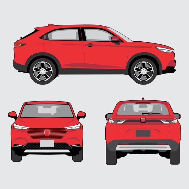 modelo de automóvil todoterreno en diferentes vistas frontal, posterior y lateral del vector de proyección del automóvil