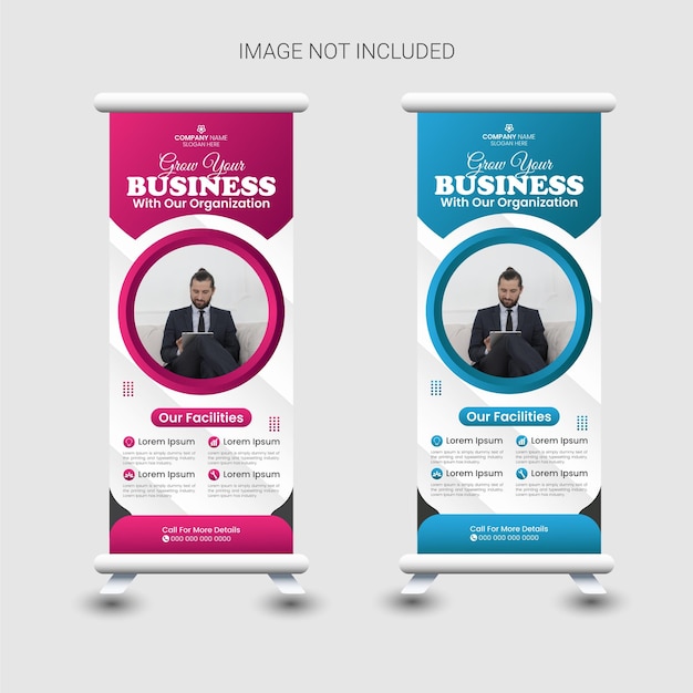 Modelo de banner enrollable creativo y moderno para publicidad y exhibición