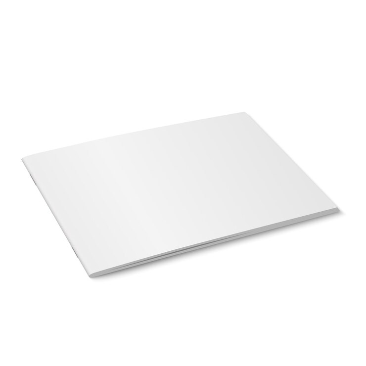 Vector modelo blanco vectorial de revista aislada libro de folleto de revista horizontal cerrado o plantilla de cuaderno en fondo blanco ilustración 3d perspectiva decreciente