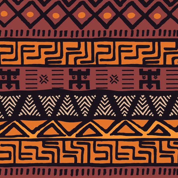 Modelo bohemio colorido étnico tribal con elementos geométricos, paño de barro africano, diseño tribal