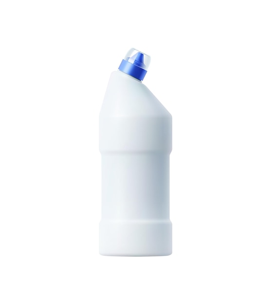 Modelo de botella de plástico de detergente y producto limpio gel químico de inodoro vectorial 3d realista aislado para la limpieza canister transparente con cuello curvo y tapa líquido o acondicionador antibacteriano de blanqueador