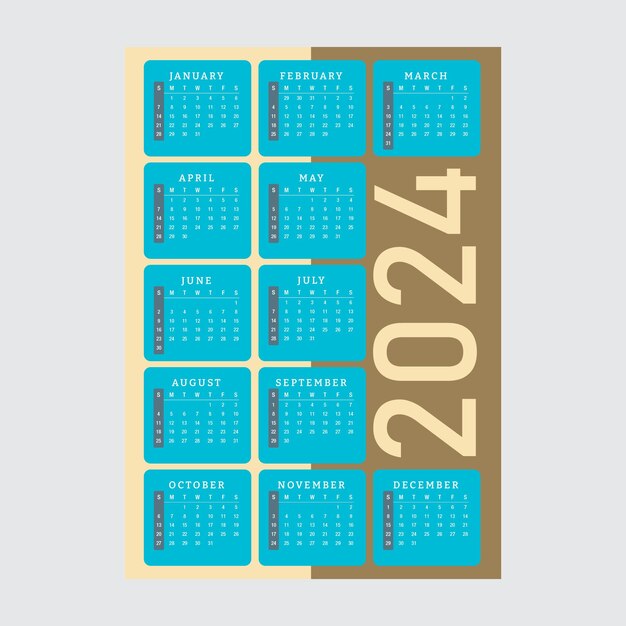 Modelo de calendario de 2024 Vector editable