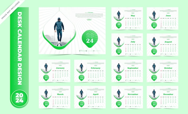 Vector modelo de calendario de diseño vectorial moderno para 2024