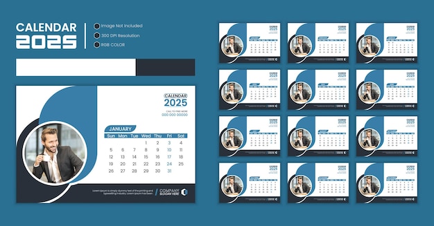 Modelo de calendario de escritorio moderno y abstracto para 2025