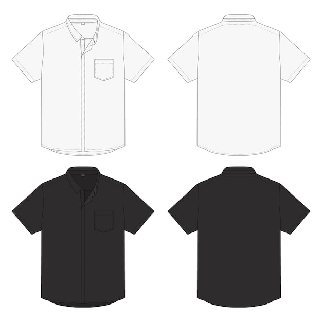 Modelo de camisa de manga corta dibujo técnico vista delantera y trasera