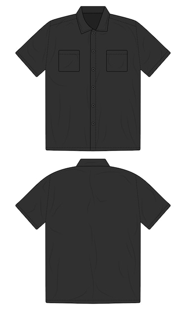 Modelo de camisa negra de manga corta con botones hacia abajo