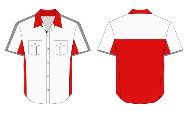 Modelo de camisa de trabajo de manga corta roja y blanca