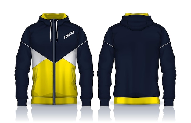 Modelo de camisas con capucha Diseño de chaqueta Vestidos deportivos Visión delantera y trasera de la pista