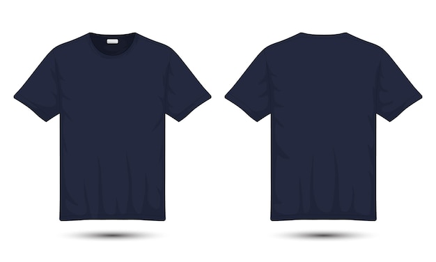 Modelo de camiseta azul oscuro vector de vista delantera y trasera