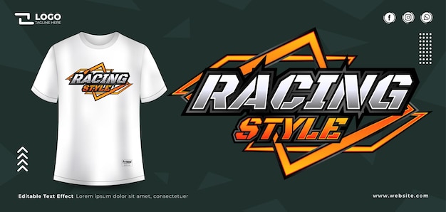 Vector modelo de camiseta de efecto de texto editable de estilo de carreras